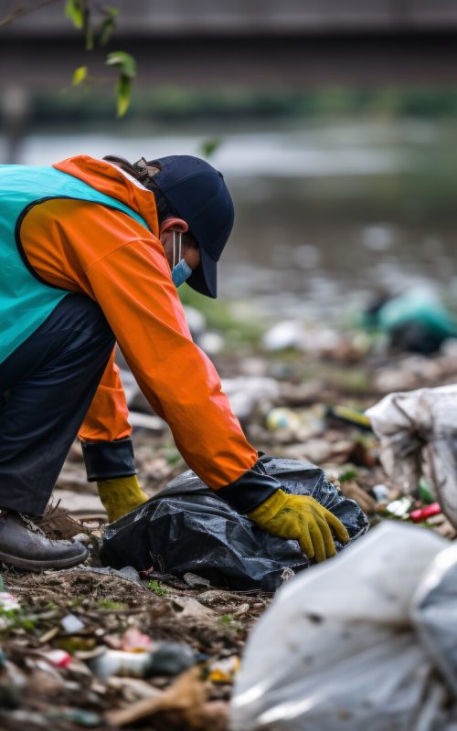 a man is cleaning up rubbish
