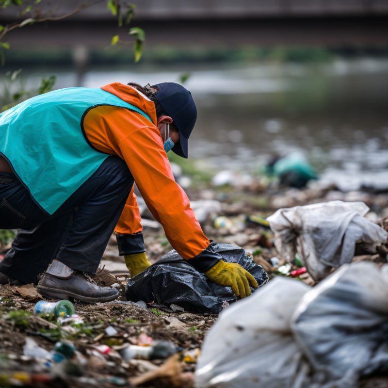 a man is cleaning up rubbish